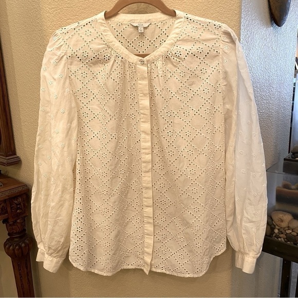 JOIE Women Ivory Eyelet Buttoned Long Sleeve Top Size Large - Picture 1 of 9